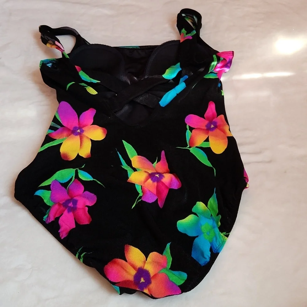 Women's Bright Colorful Floral, Summer, Pool, Beach, Sexy One Piece Swim Suit - Picture 3 of 11